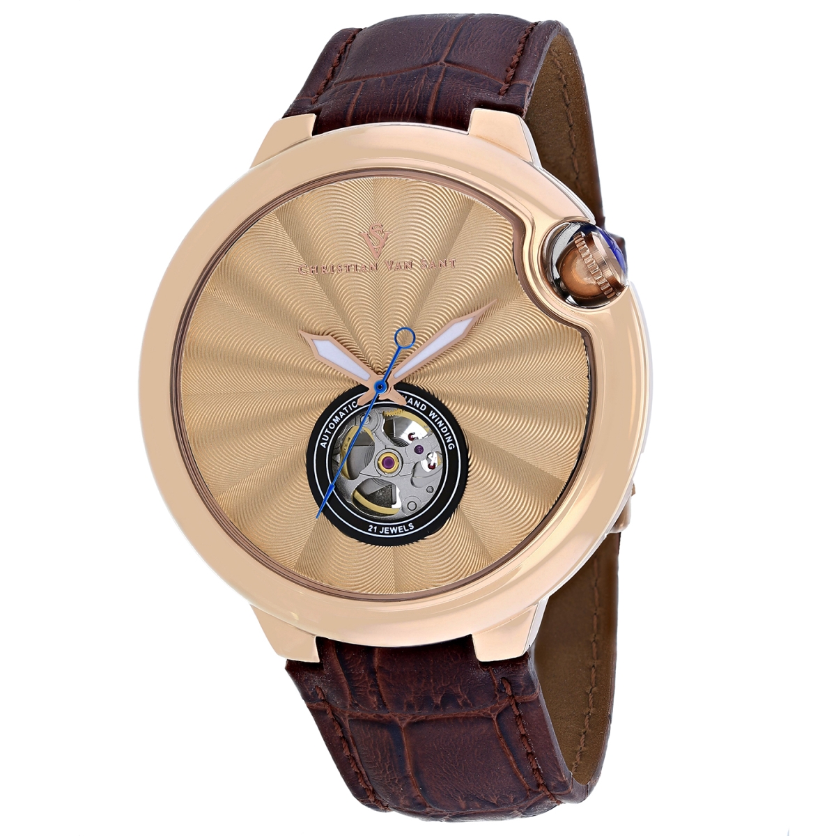 CV0148 Cyclone Automatic Black Dial Round Mens Watch  Brown