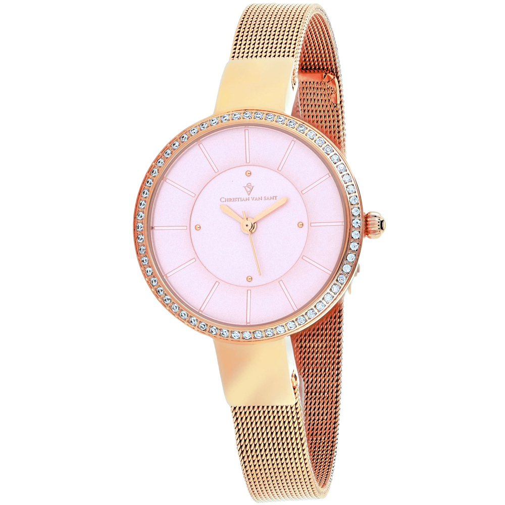 CV0223 Reign Quartz Pink Dial Round Ladies Watch  Gold Tone