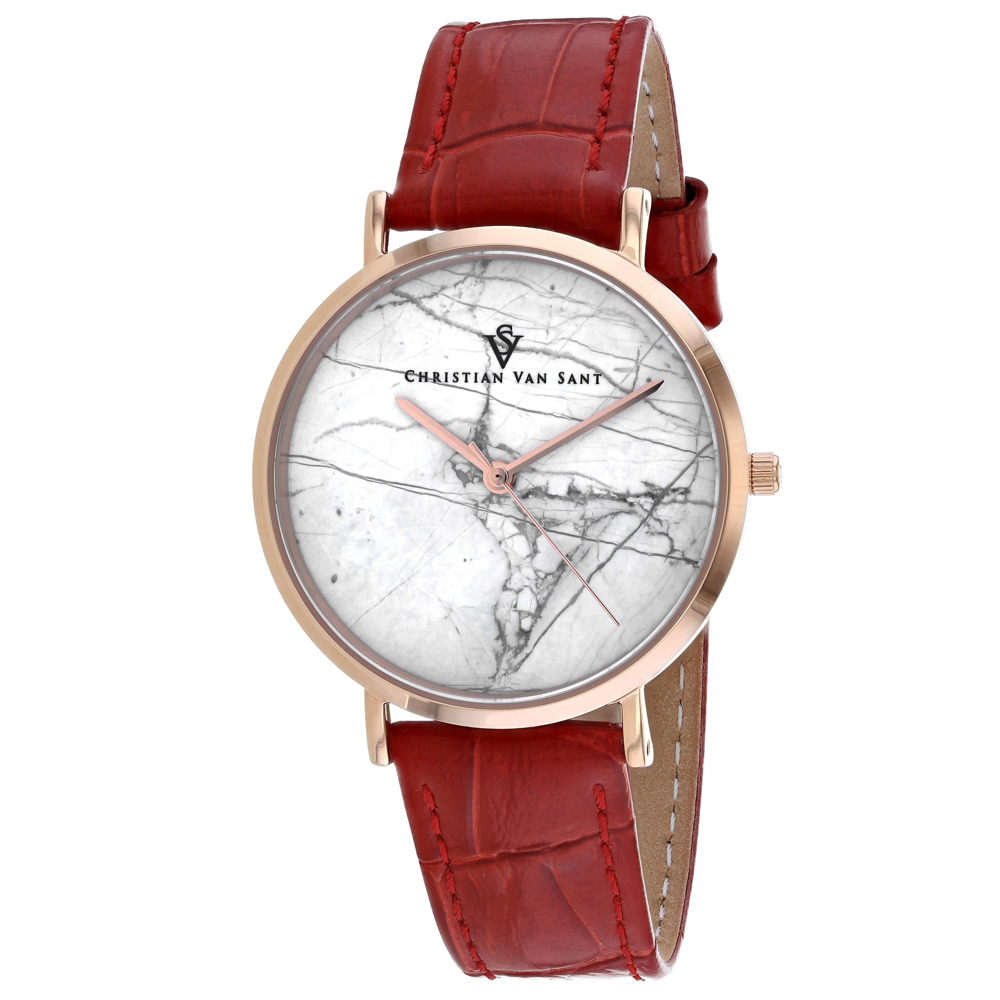 CV0422 Lotus Quartz White Dial Round Ladies Watch - Red