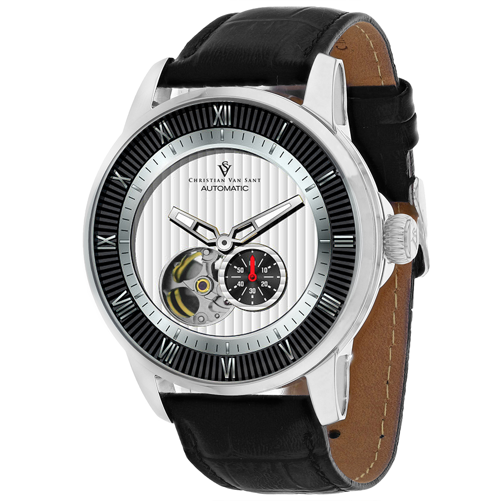 CV0550 Viscay Automatic White Dial Round Mens Watch  Black