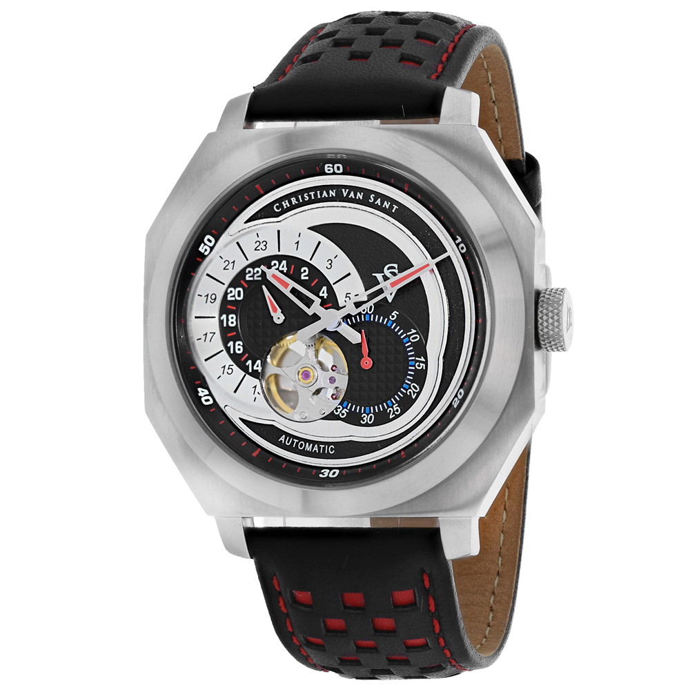CV0560 Machina Automatic Black Dial Round Mens Watch  Red