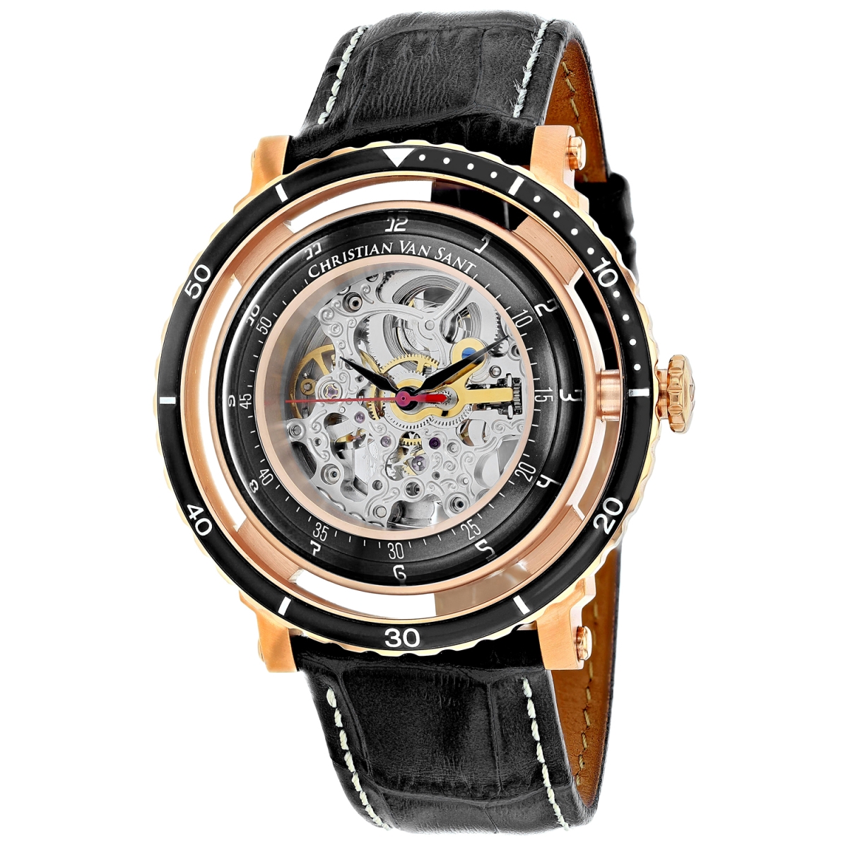 CV0749 Dome Automatic Silver Dial Round Mens Watch  Black