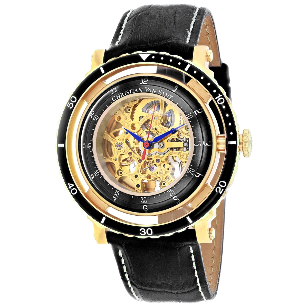 CV0750 Dome Automatic Gold Dial Round Mens Watch  Black