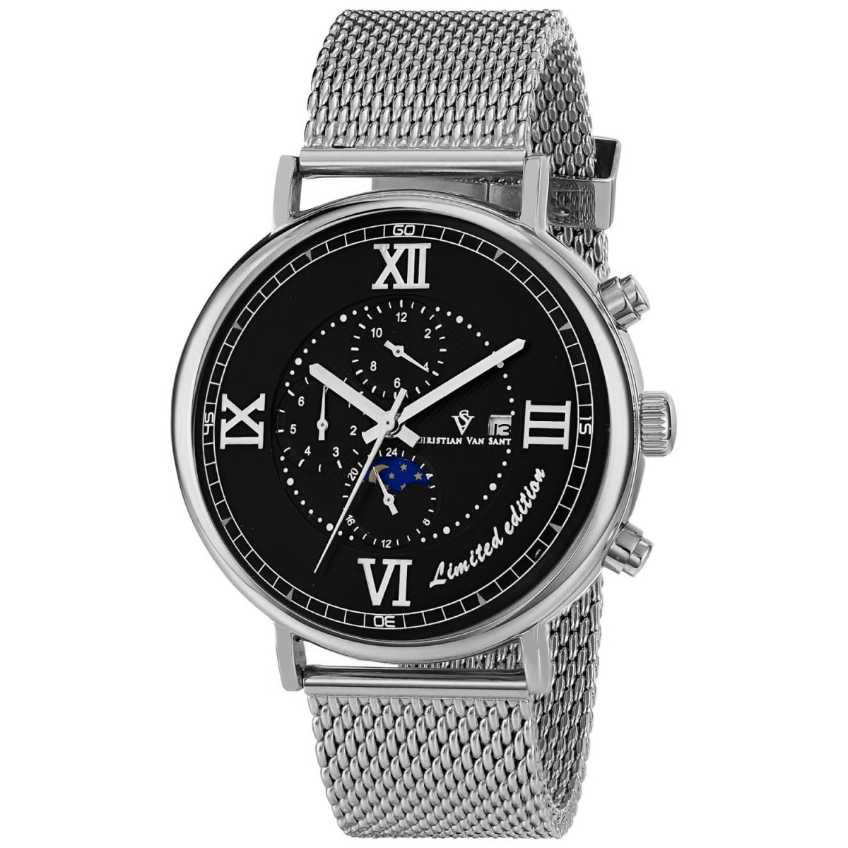CV1151 Somptueuse LTD Automatic Black Dial Round Mens Watch  Silver Tone