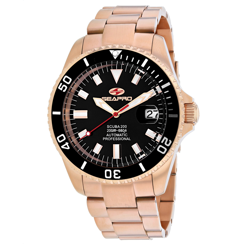 SP4322 Scuba 200 Automatic Black Dial Round Mens Watch  Gold Tone