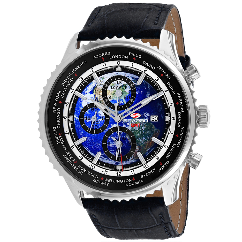 SP7130 Meridian World Timer GMT Quartz Blue Dial Round Mens Watch