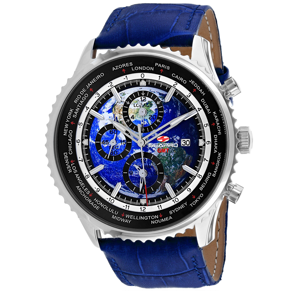 SP7132 Meridian World Timer GMT Quartz Blue Dial Round Mens Watch