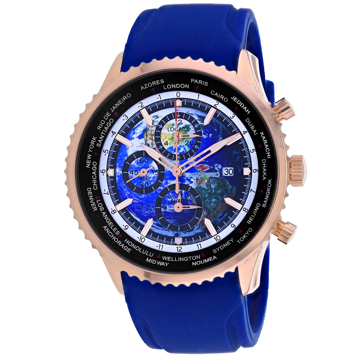 SP7522 Meridian World Timer GMT Quartz Blue Dial Round Mens Watch