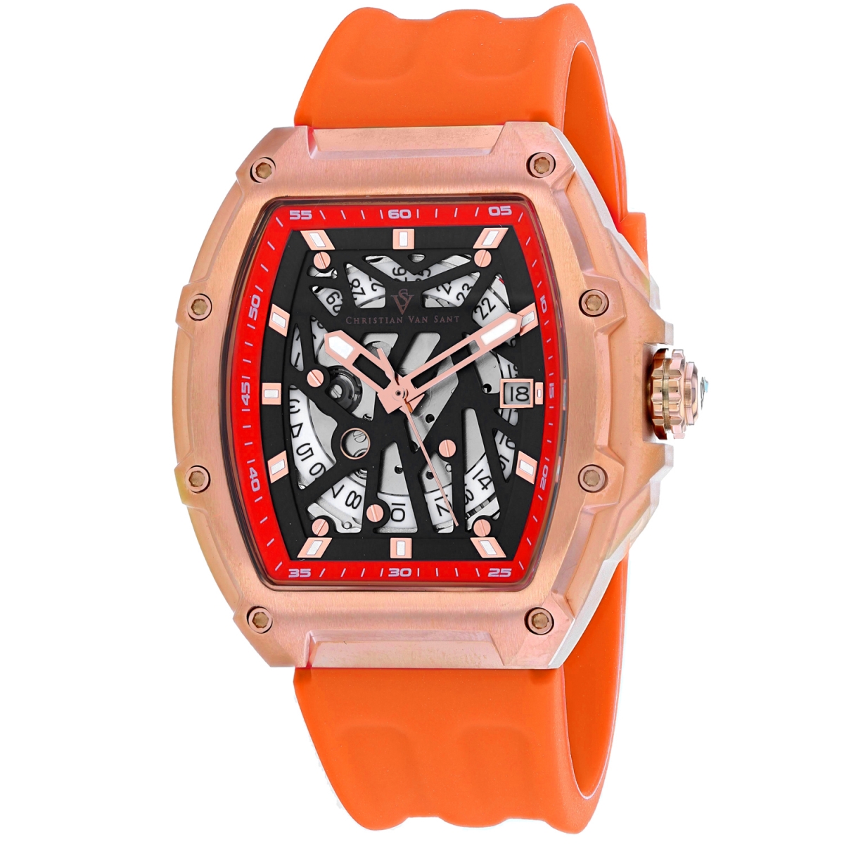 CV6189 Odyssey Automatic Black Dial Barrel Tonneau Mens Watch  Orange