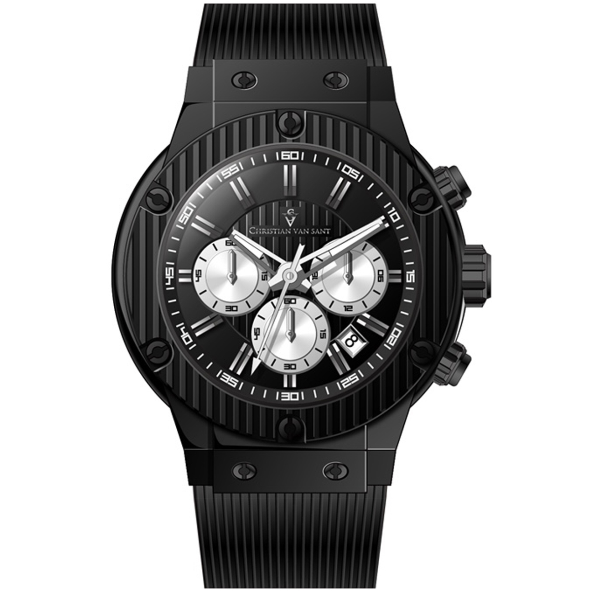 CV8145 Monarchy Quartz Red Dial Round Mens Watch - Black