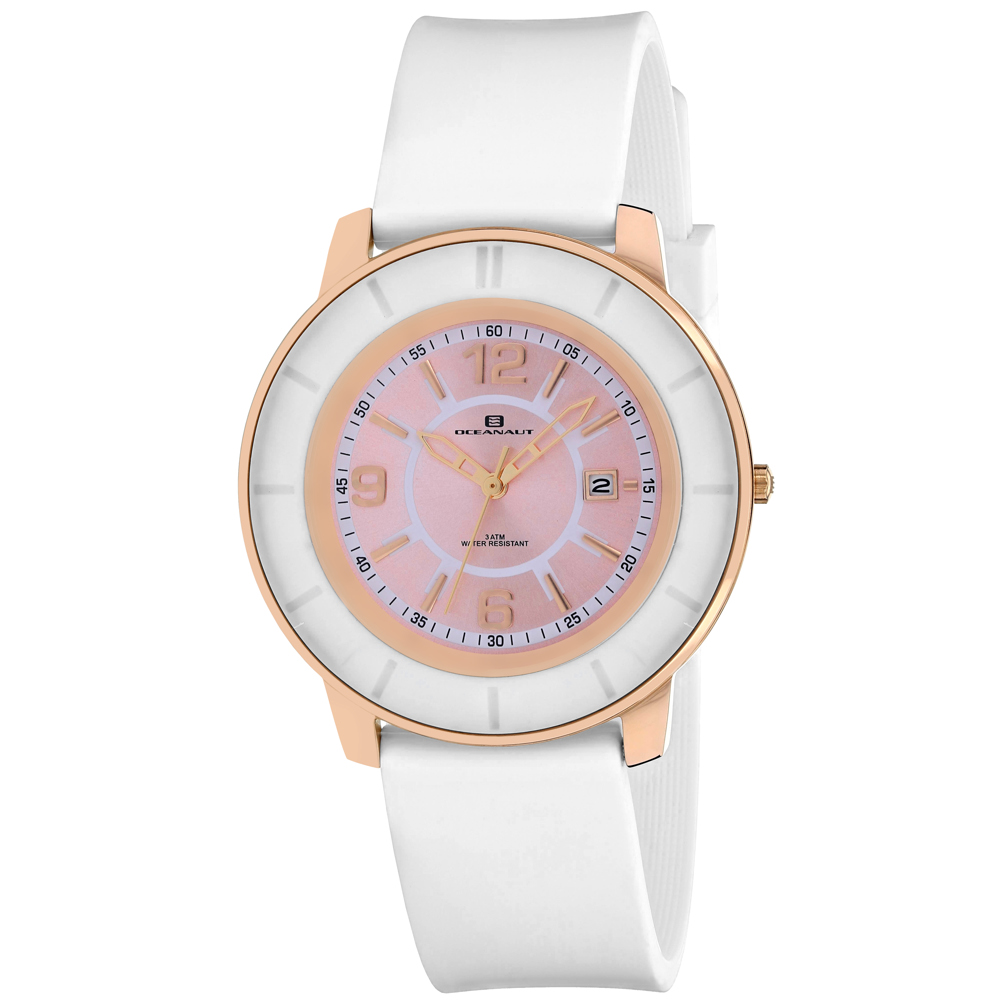 OC0814 Satin Quartz Pink Dial Round Ladies Watch  White