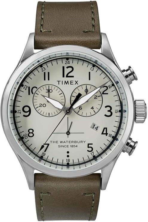 TW2R70800 42 mm Waterbury Traditional Beige Dial Womens Watch, Brown Leather Strap