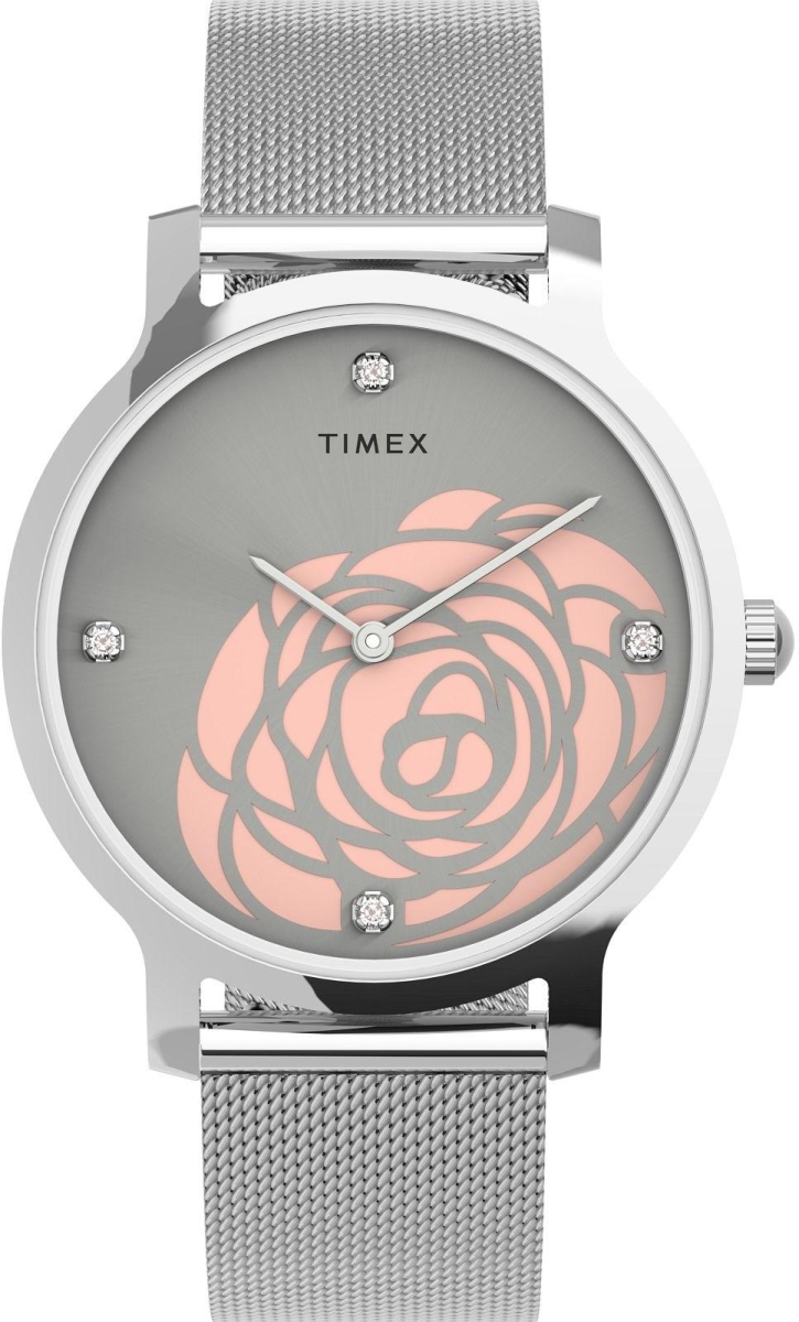 TW2U98200 34 mm Transcend Floral Stainless Steel Mesh Band Watch, Silver Tone