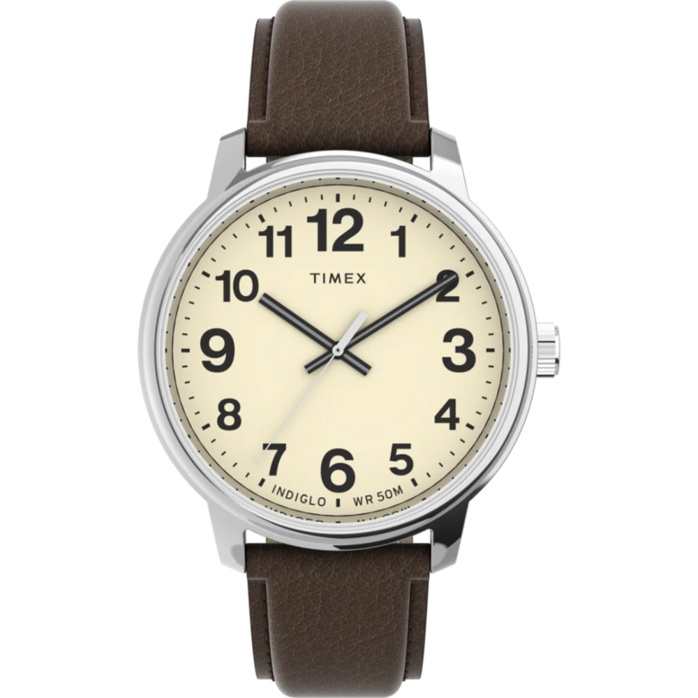 TW2V21300 43 mm Easy Reader Bold Leather Strap Watch for Men - Cream Dial & Brown Strap