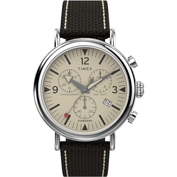 TW2V43800 41 mm Standard Chronograph Fabric Strap Watch - Brown, Silver-Tone & Cream