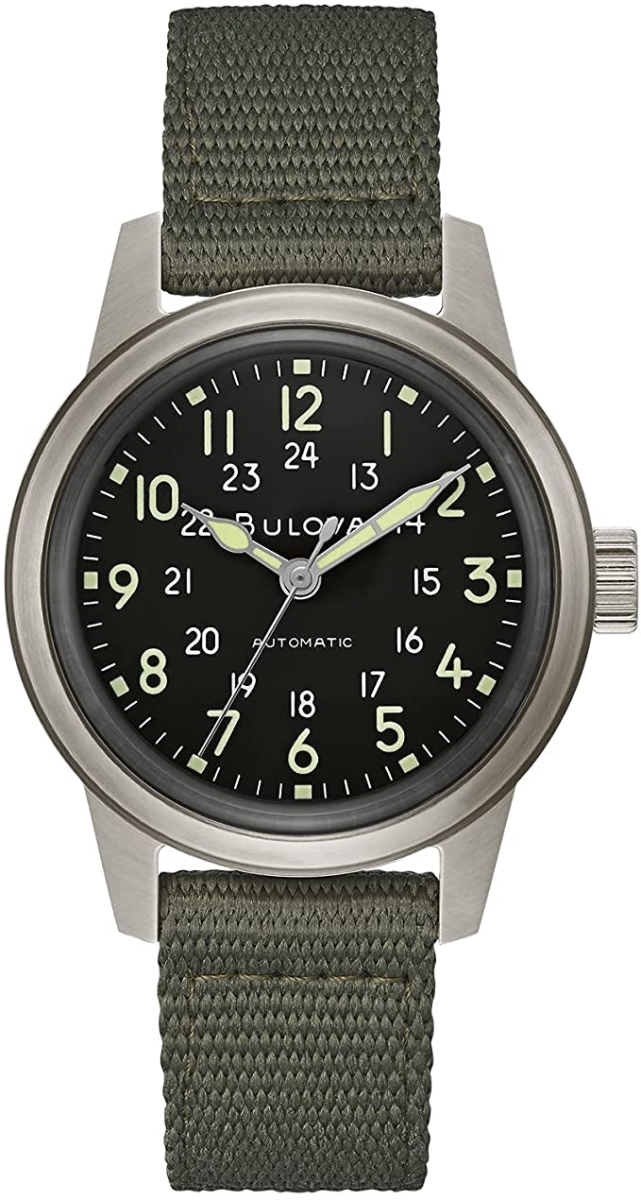 Picture of Bulova 96A259 VWI Special Edition Men Nylon Hack Watch - Black Dial & Green Strap