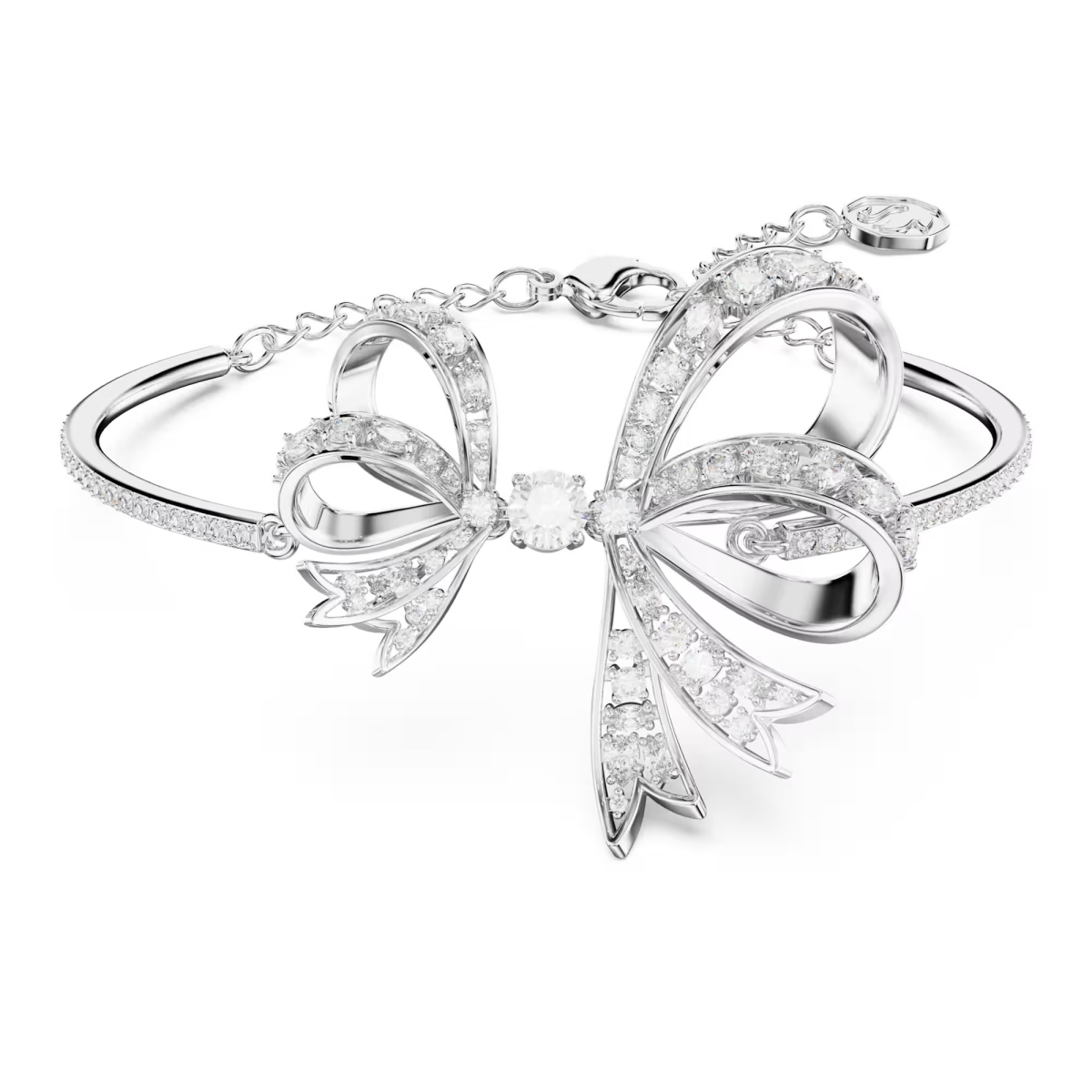 Picture of Swarovski 5647563 Hyperbola Bangle Bow - White - Rhodium Plated