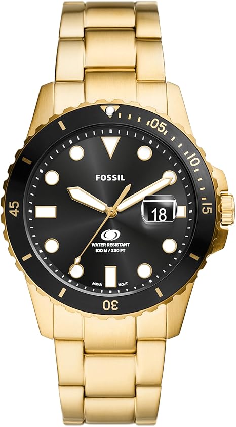 Picture of Fossil FS6035 42 mm Blue Dive Gold-Tone Stainless Steel Mens Watch&#44; Gold & Black