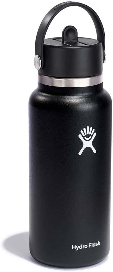 Picture of Hydro Flask W32BFS001 32 oz Vacuum Insulated Stainless Steel Water Bottle Flask Wide Closeable Straw Lid - Black