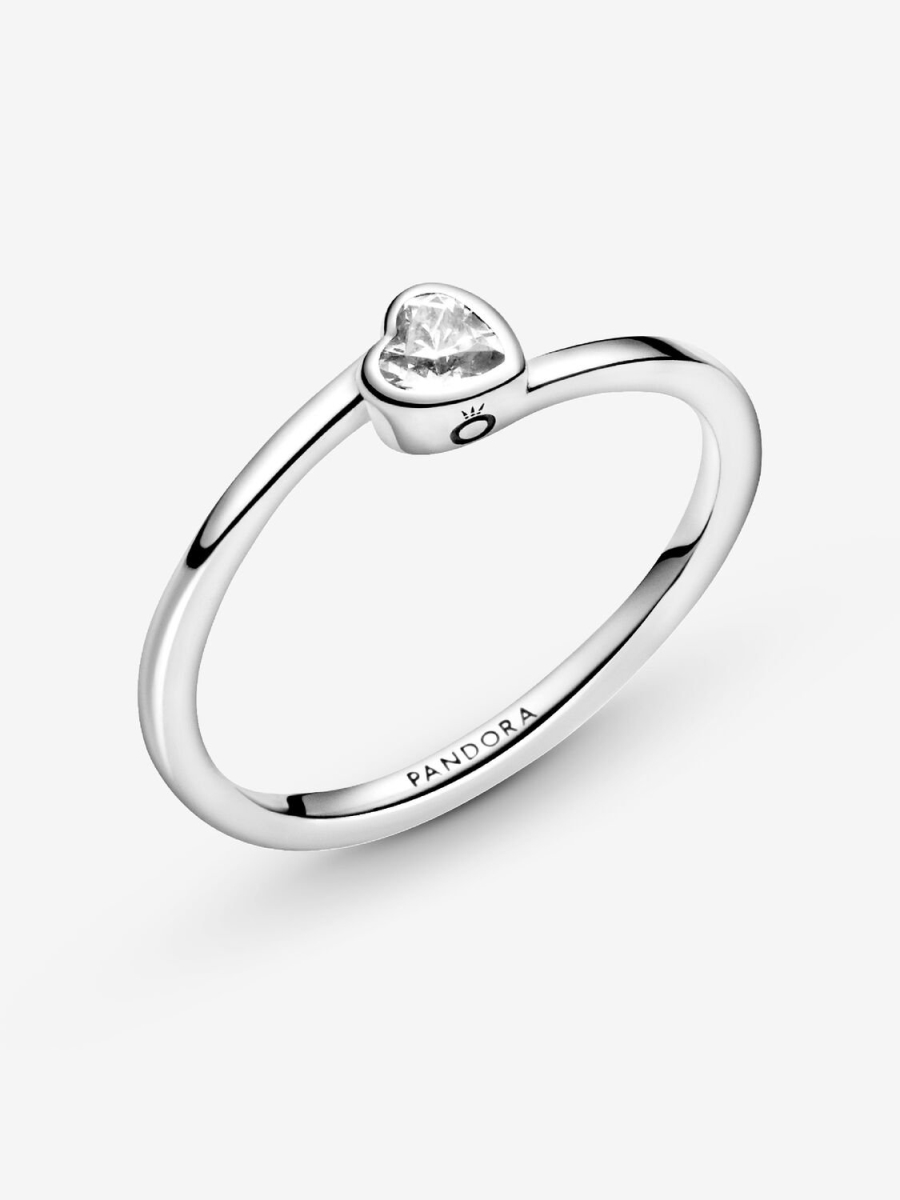 199267C02-58 People Tilted Heart Solitaire 925 Sterling Silver Ring, White - Size EU 58