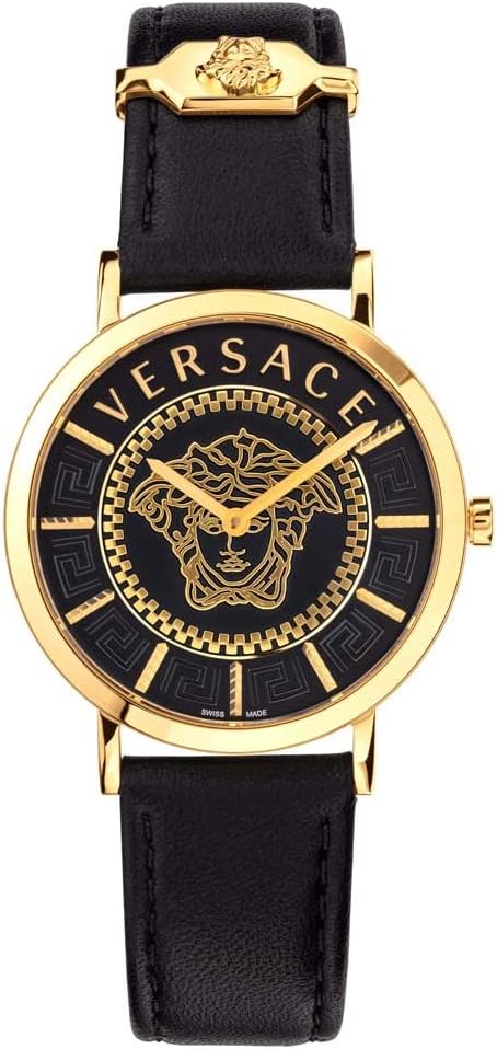 Picture of Versace VEK400421 36 mm Essential 36 Quartz Leather Women Watch&#44; Black