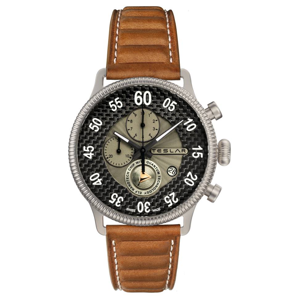 Picture of Teslar WTTP001 44 mm Re-Balance T-1 Black Dial Unisex Watch&#44; Brown Strap