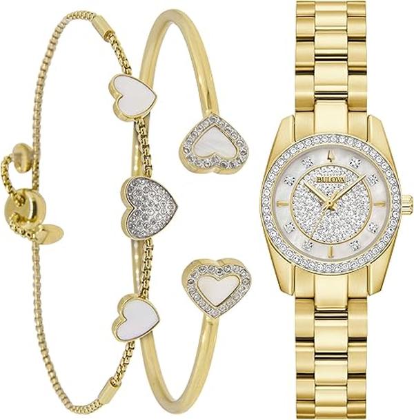 Picture of Bulova 98X137 Crystal Collection Ladies Watch & Bracelet Gift Set - Gold