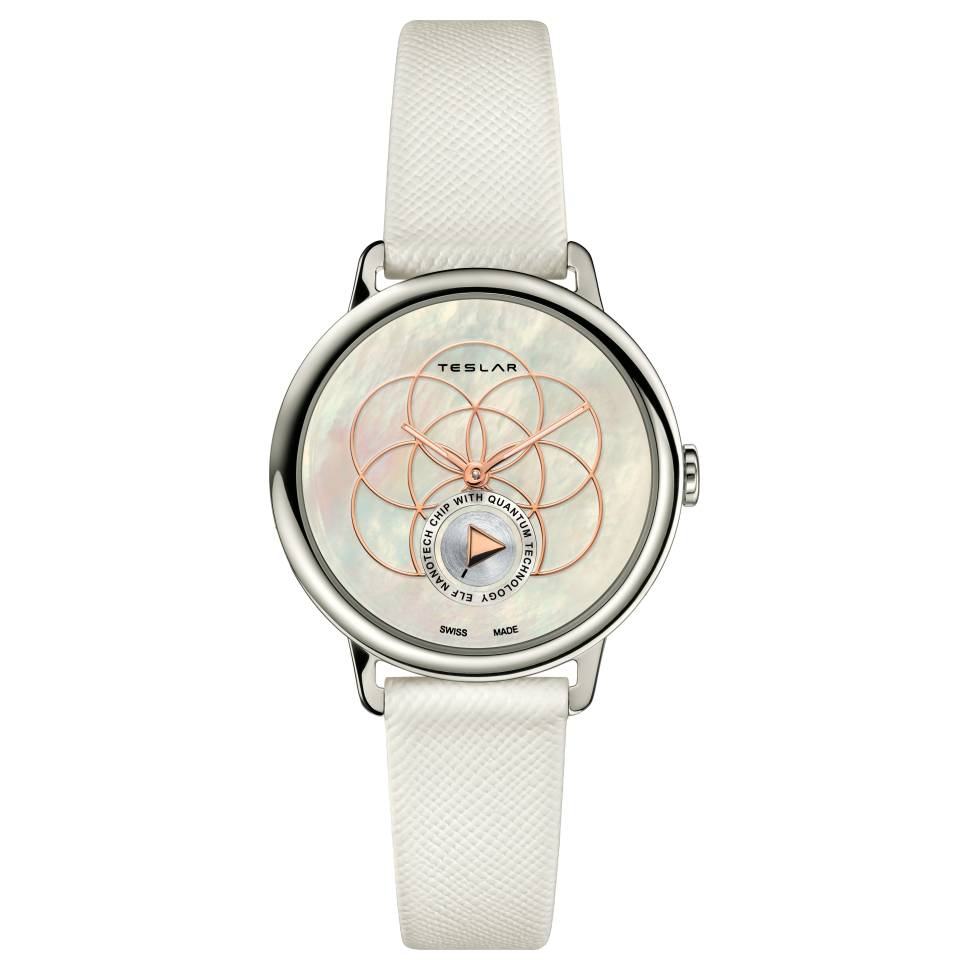 Picture of Teslar WTTM001 36 mm Re-Balance T-2 Mother of Pearl Dial Womens Watch&#44; White Strap