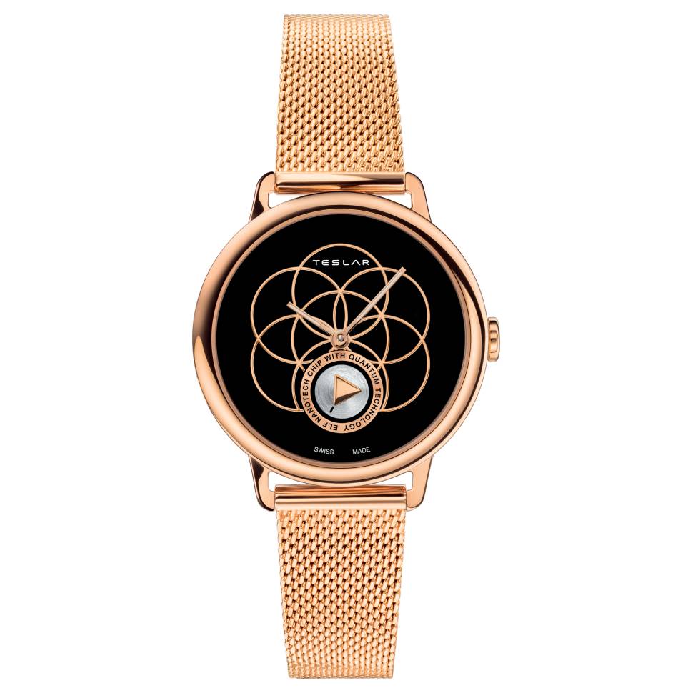 Picture of Teslar WTTM004 36 mm Re-Balance T-2 Black Dial Womens Watch&#44; Rose Gold Strap