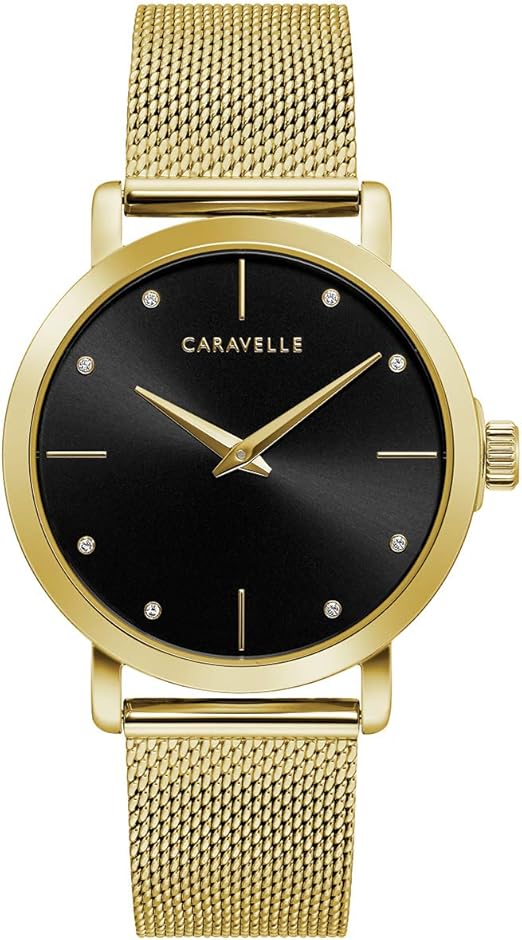 Picture of Caravelle by Bulova 44L256 Crystal Gold-Tone Mesh Ladies Watch - Gold