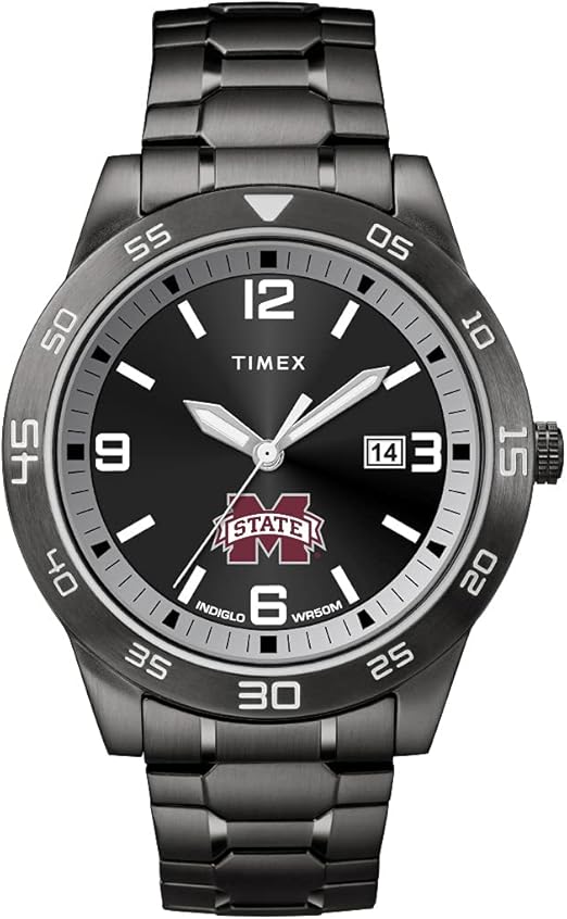 TWZUSSMM Mississippi State Bulldogs with Black Stainless Steel Expansion Band Tribute Collegiate Acclaim 42mm Watch for Men