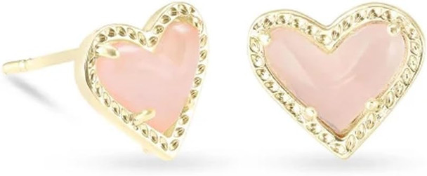 4217717846 Ari Heart Stud Earrings - Gold Rose Quartz