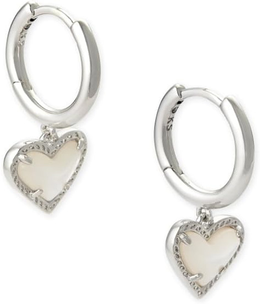 4217710120 Ari Heart Huggies Earrings - Rhodium Ivory Mother of Pearl