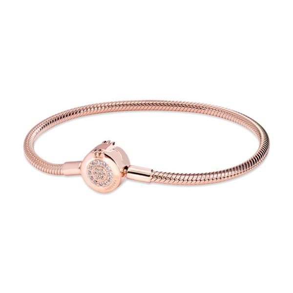 Pandora 589046C01-20 Moments Sparkling Crown O Snake Chain Bracelet 14K Rose Gold Plating - Rose Gold