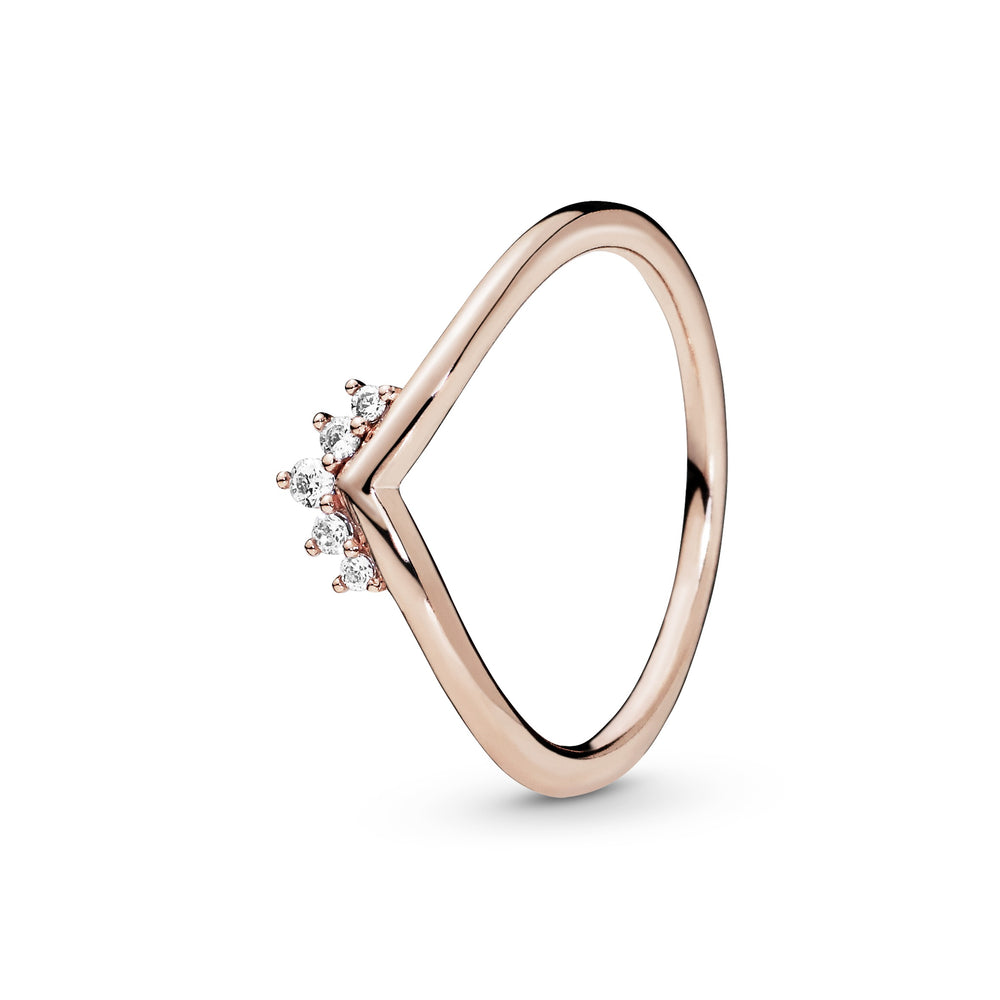 188282CZ-50 Tiara Wishbone Ring, Rose Gold - Size 50