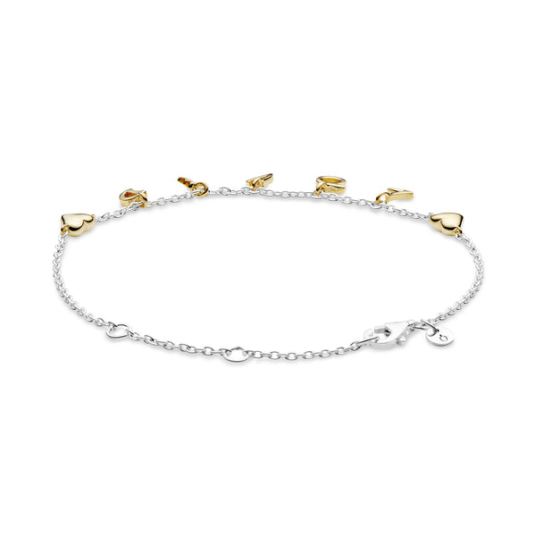 Pandora 567804-20 Loved Script 925 Sterling Silver Bracelet with 18K Gold Plated Shine Letters, Gold & Silver - Size 20