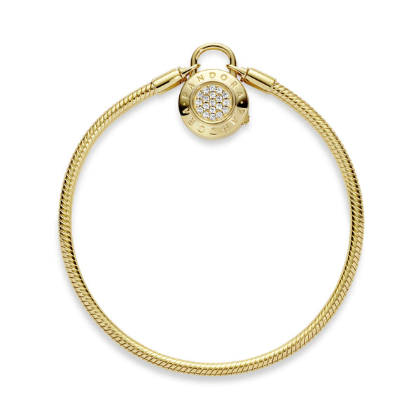 Pandora 568665C01-19 14K Gold Plated Snake Chain Bracelet - Gold - Size 19