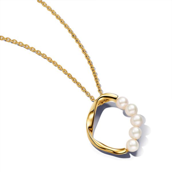 363254C01-60 Organically Shaped Circle & Treated Freshwater Cultured Pearls Pendant Necklace - Gold - Size 60