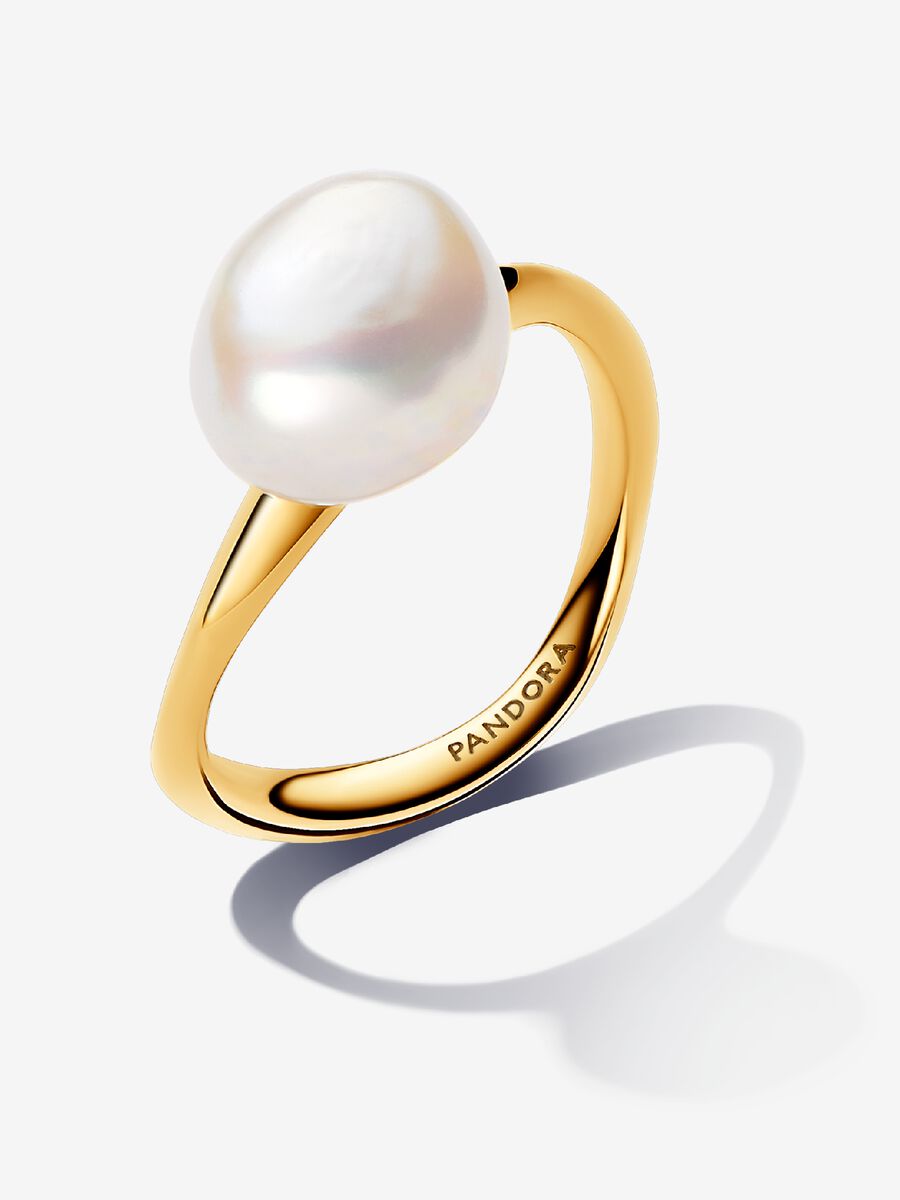 163293C01-56 Baroque Treated Freshwater Cultured Pearl Ring 14K Gold Plating - Gold - Size 56