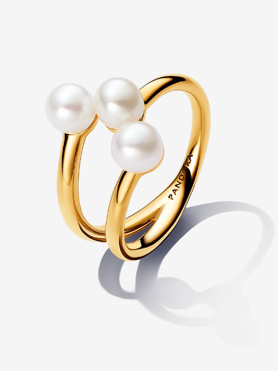 163285C01-56 Treated Freshwater Cultured Pearl Open Ring 14K Gold Plating - Gold - Size 56