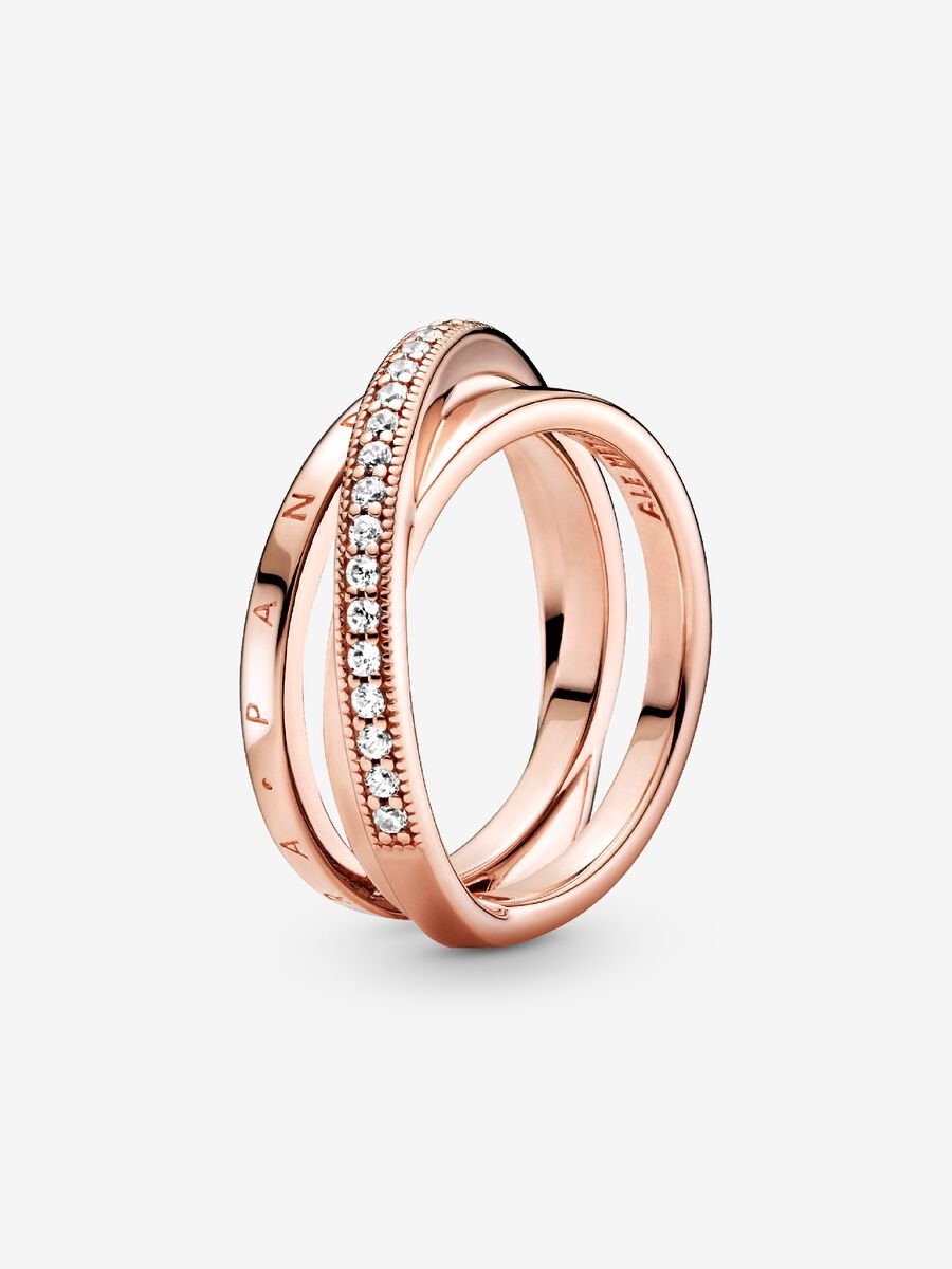 189057C01-56 Crossover Pave Triple Band Ring, Rose Gold - Size 56