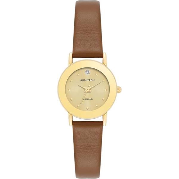 75-2447CHGPHY 24 mm Genuine Diamond Dial Leather Ladies Round Watch, Brown