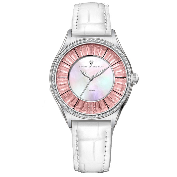 CV3201 40 mm Luna Quartz Mother of Pearl Dial Round Ladies Watch, White