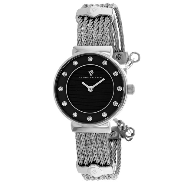 CV1291 28 mm Cavo Quartz Black Dial Round Ladies Watch, Silver