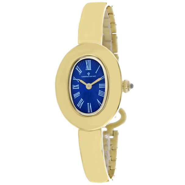 CV4337 26 mm Anora Quartz Blue Dial Oval Ladies Watch, Gold