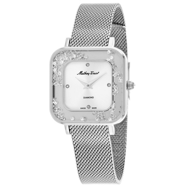 D984AI 28 mm Gemina Quartz Silver Dial Square Ladies Watch, Silver