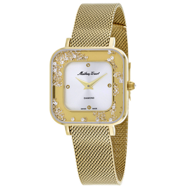 D984SPYI 28 mm Gemina Quartz Silver Dial Square Ladies Watch, Gold