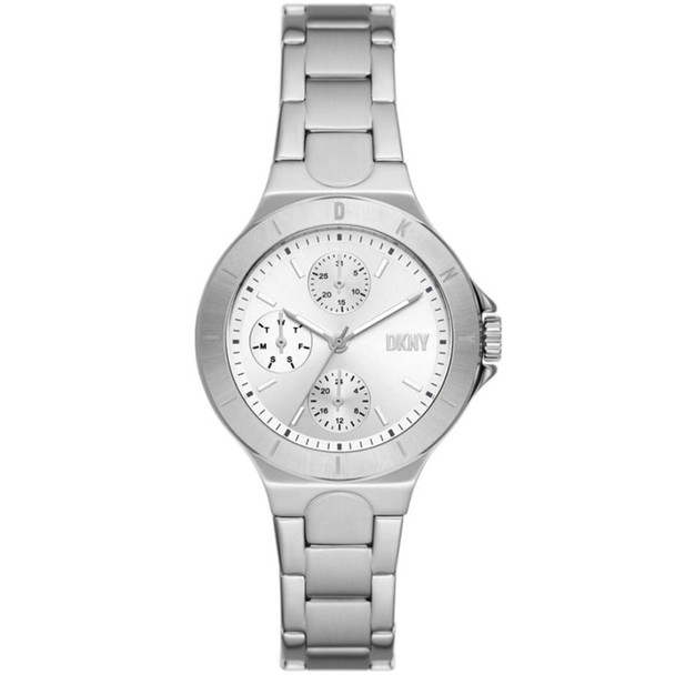 NY6678 34 mm Chambers Quartz Silver Dial Round Ladies Watch, Silver