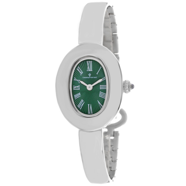 CV4332 26 mm Anora Quartz Green Dial Oval Ladies Watch, Silver