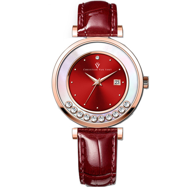 CV3816 40 mm Bria Quartz Red Dial Round Ladies Watch, Red